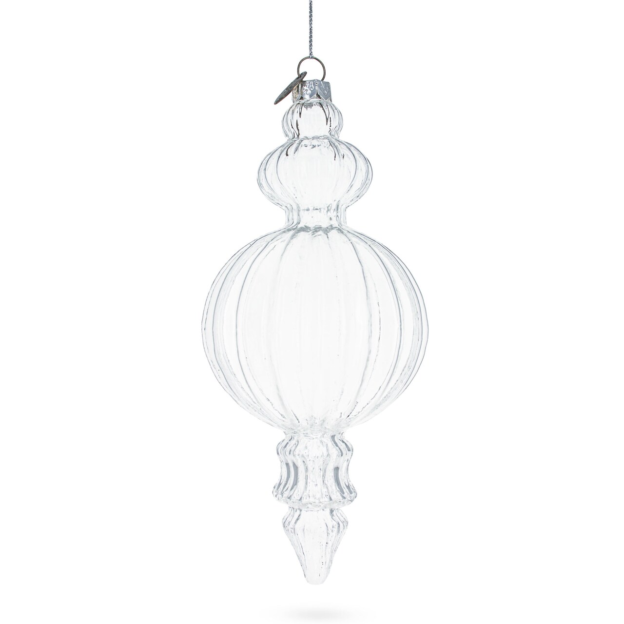 Triple Finial Clear Glass Christmas Ornament 6.7 Inches (170 mm)